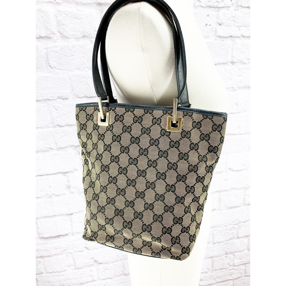 •Gucci• Small Monogram Vintage Tote Bag Black Tan - Picture 1 of 8